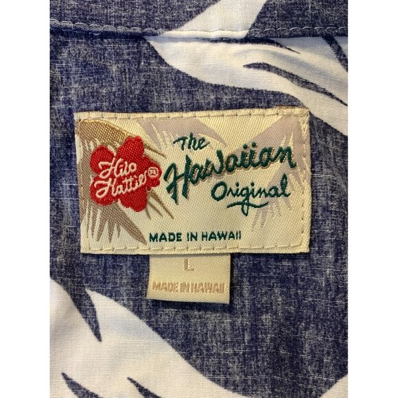 Hilo Hattie Men Large Blue Hibiscus Button Short Sleeve Shirt Aloha Hawaiian EUC - Picture 8 of 8